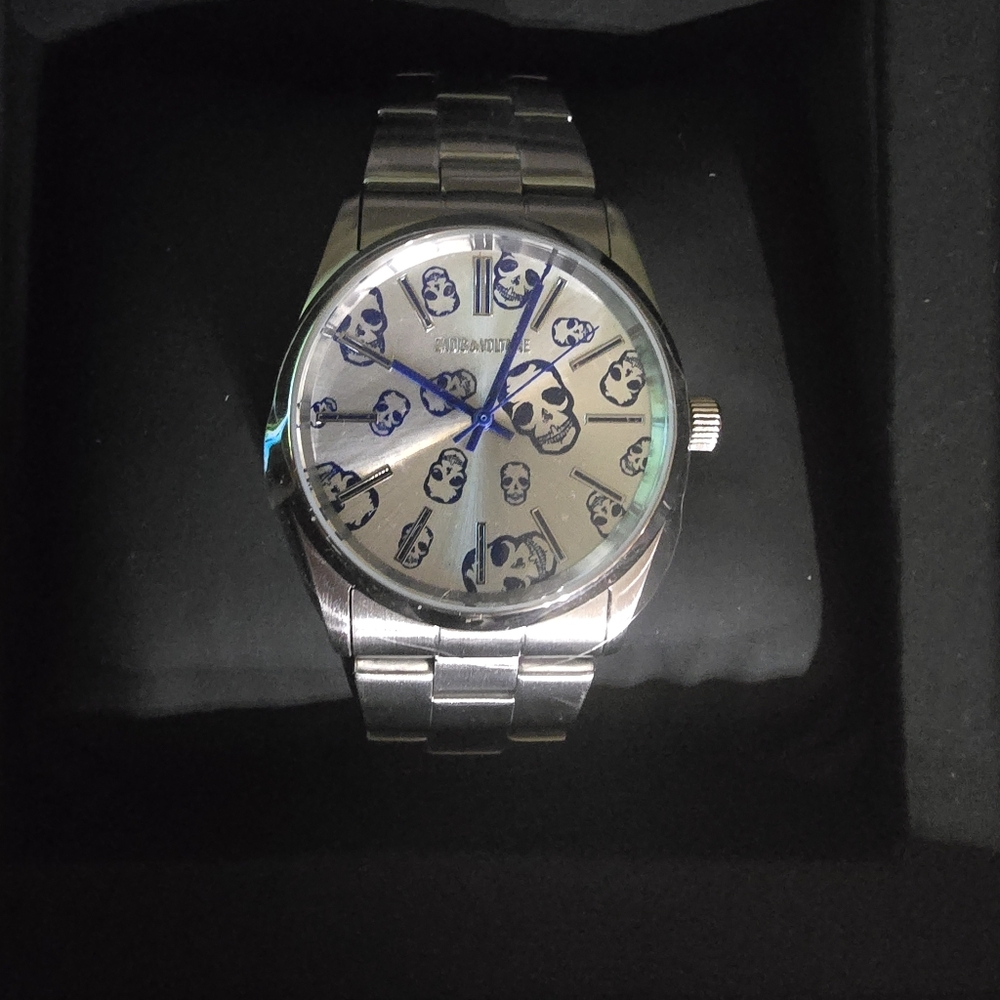 Zadig & Voltaire Silver Watch with Blue Skull Design